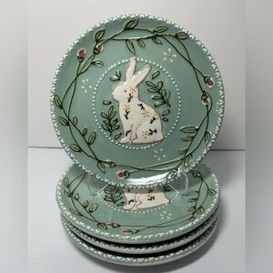 Set Of 4 Potter's Studio Easter Bunny Salad Dessert Plates 8" Hand Painted -New!